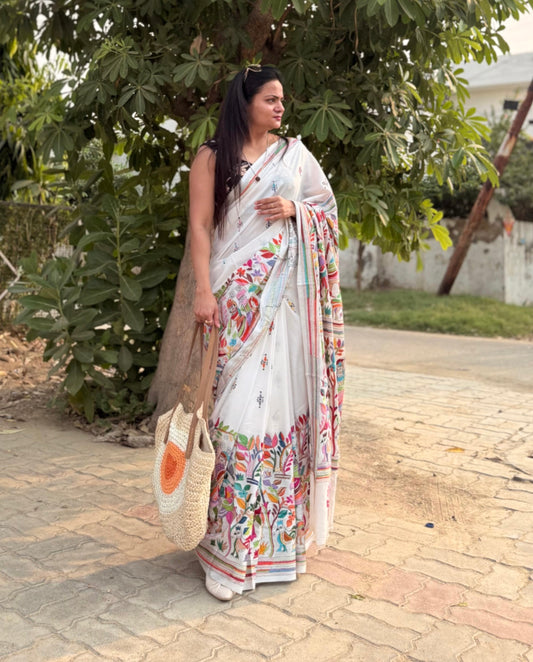 Kantha Hand Work Embroidered Art Silk Saree With Blouse