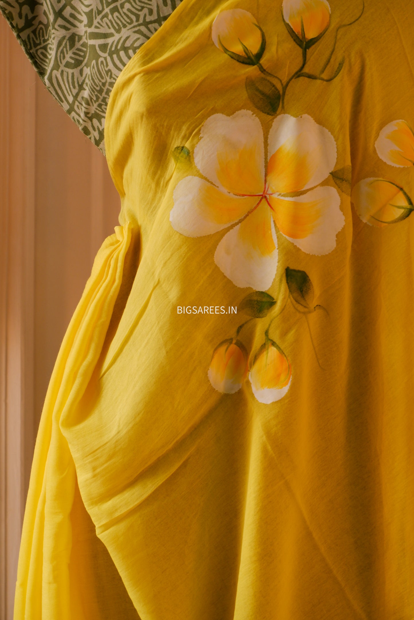 Hand Painted Mul Cotton Saree with Blouse | Yellow