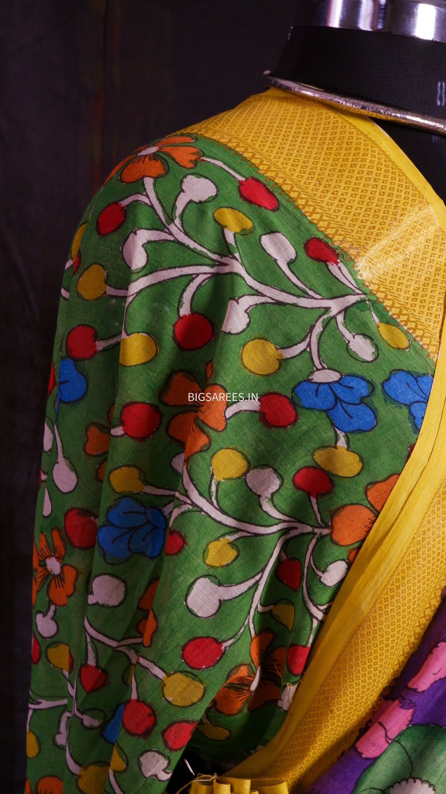 Pen Kalamkari hand painted pure cotton Saree with blouse