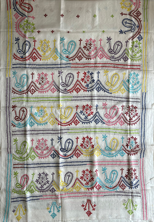 Gujrati Stitch/Kutch Hand Embroidered Art Silk Saree
