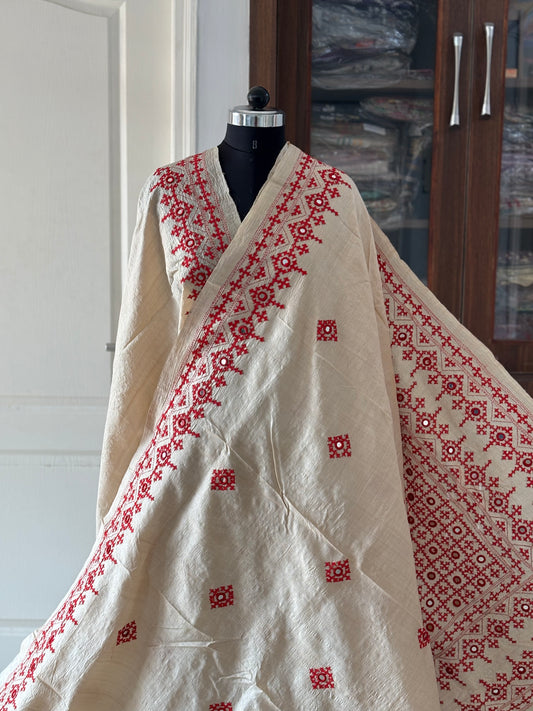 Kutch Hand Embroidered Pure Gachi Tassar Silk Saree with real mirror work