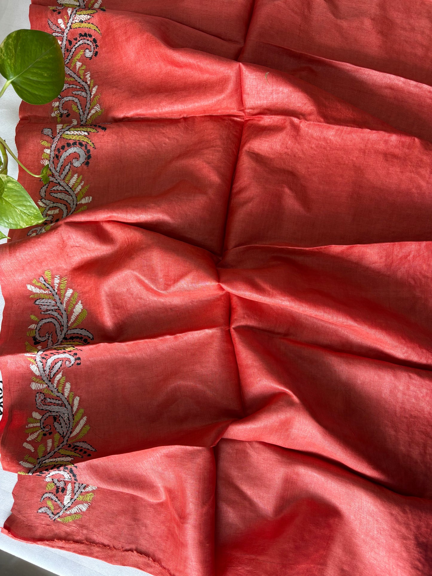 Kantha Stitch Pure Tassar Silk Blouse Piece