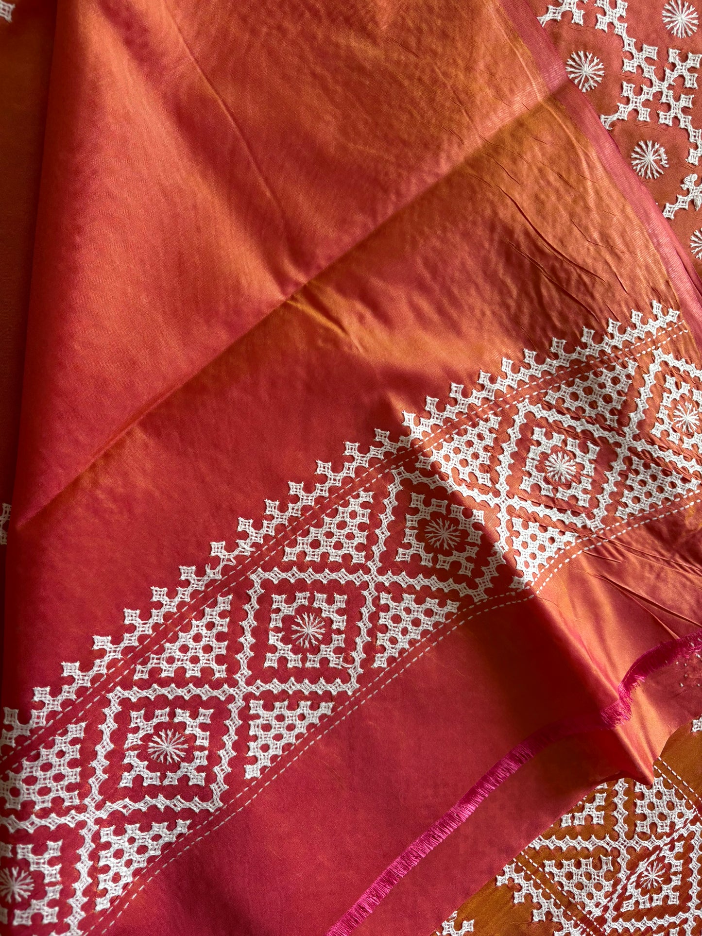 Gujrati Stitch/Kutch Hand Embroidered Art Silk Saree