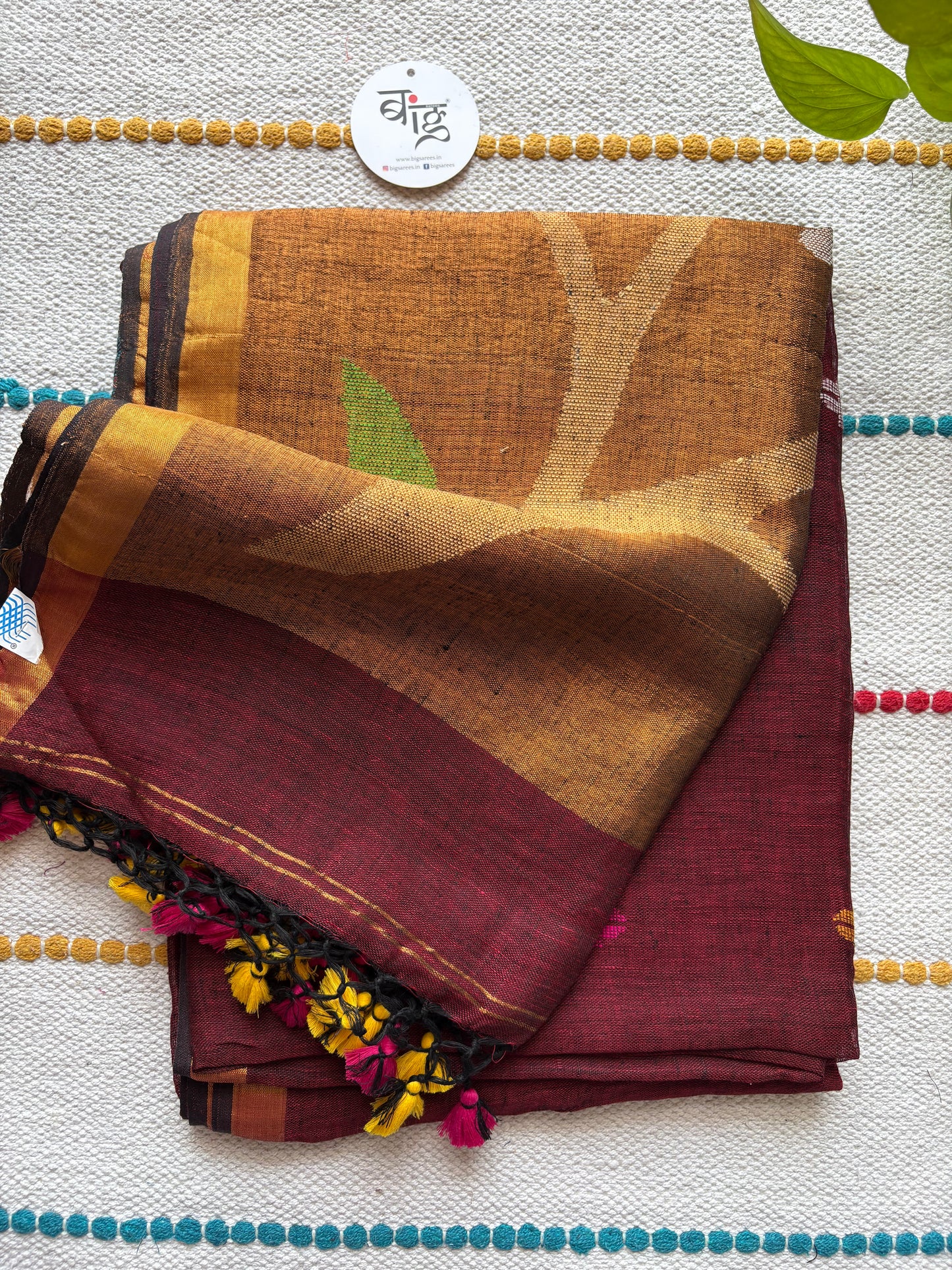 Paithani Style Linen Saree | Jamdani | Maroon