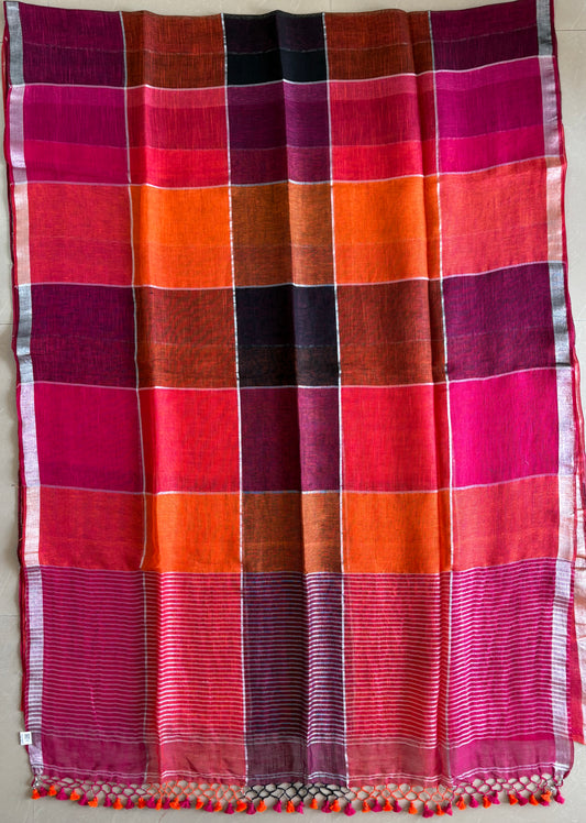 Pure Linen By Linen handloom Saree (handloom marked)