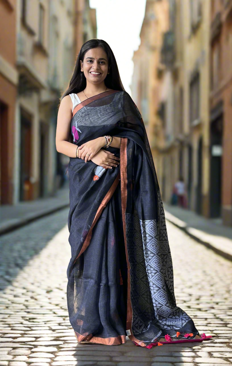 Linen By Linen Handloom Saree (Handloom Marked)