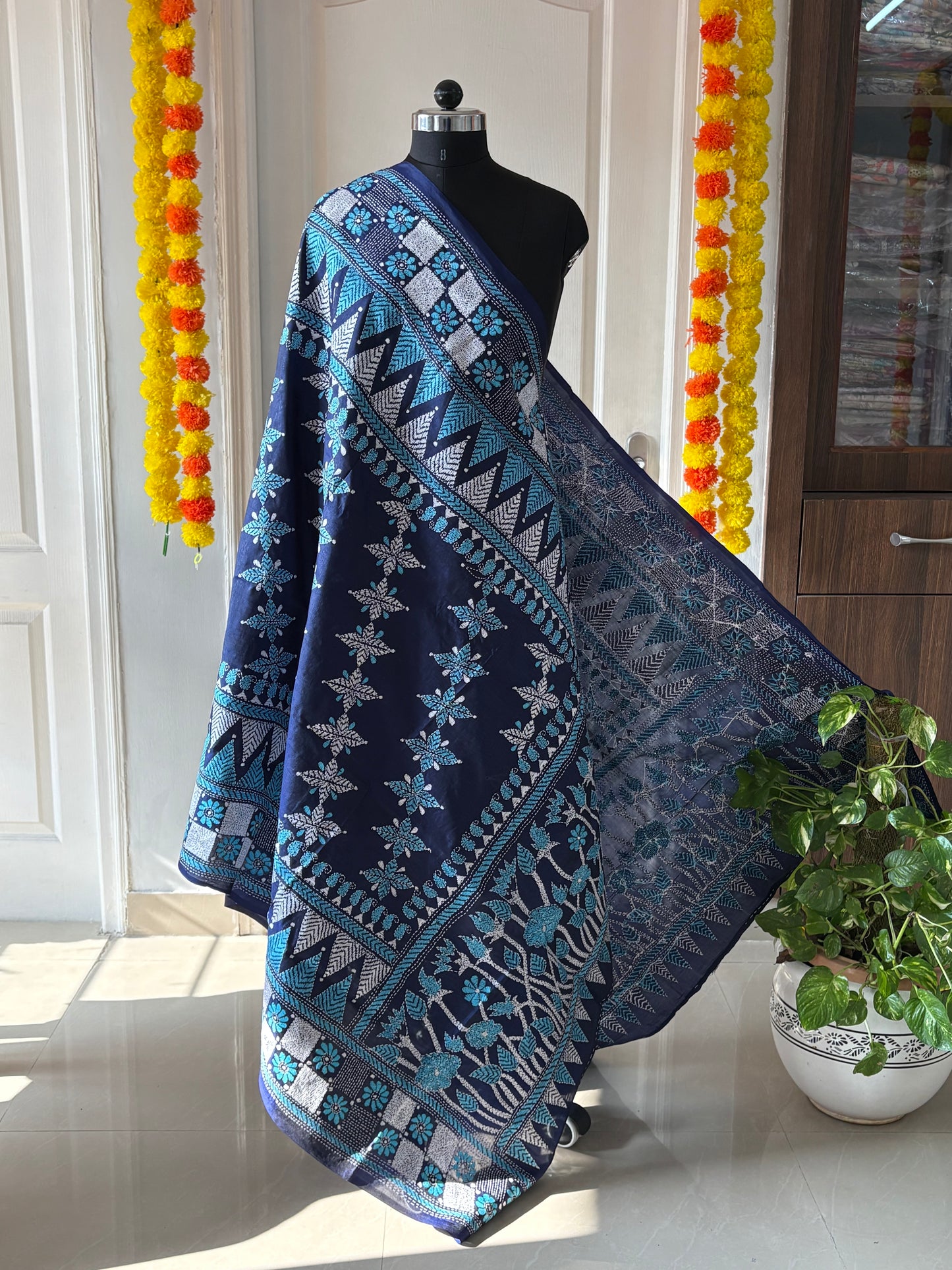 Kantha Hand Embroidary Full Work Pure Banglore Silk Dupatta. (With Silk Mark)