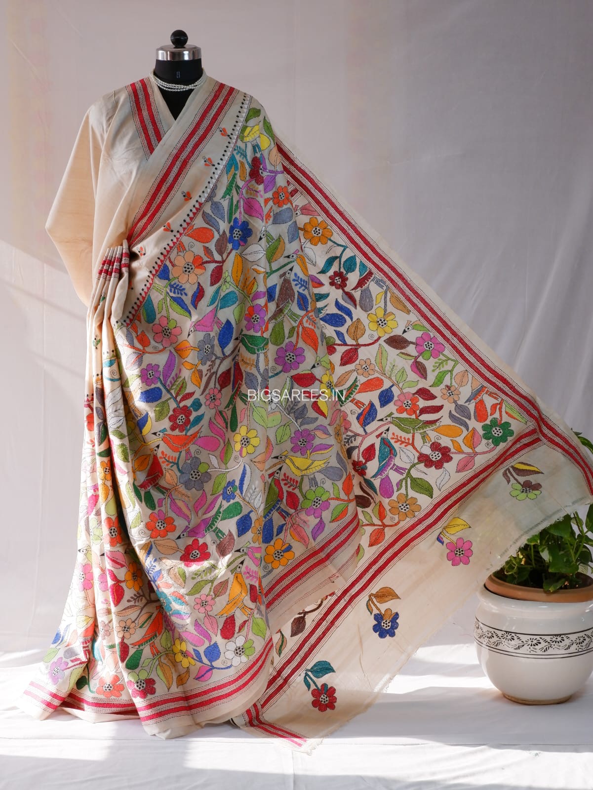 Kantha - Stitch Hand Embroidered Saree | Pure Gachi by Gachi Tussar Silk | Silk Mark Certified