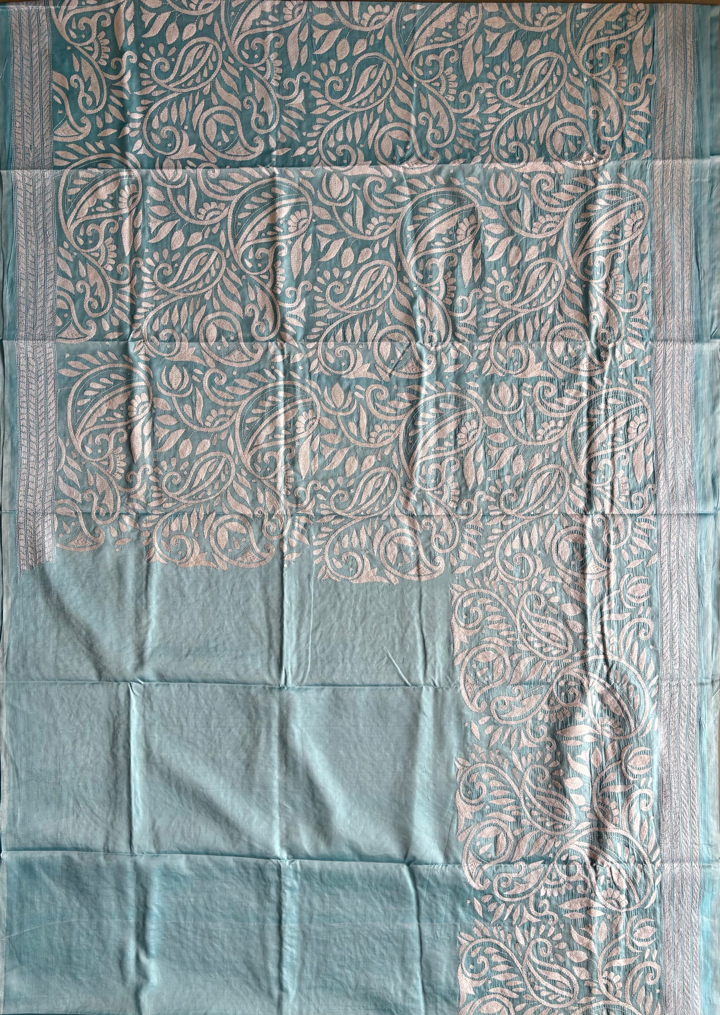 Kantha Stitch Hand Work Embroidered Art Silk Saree With Blouse