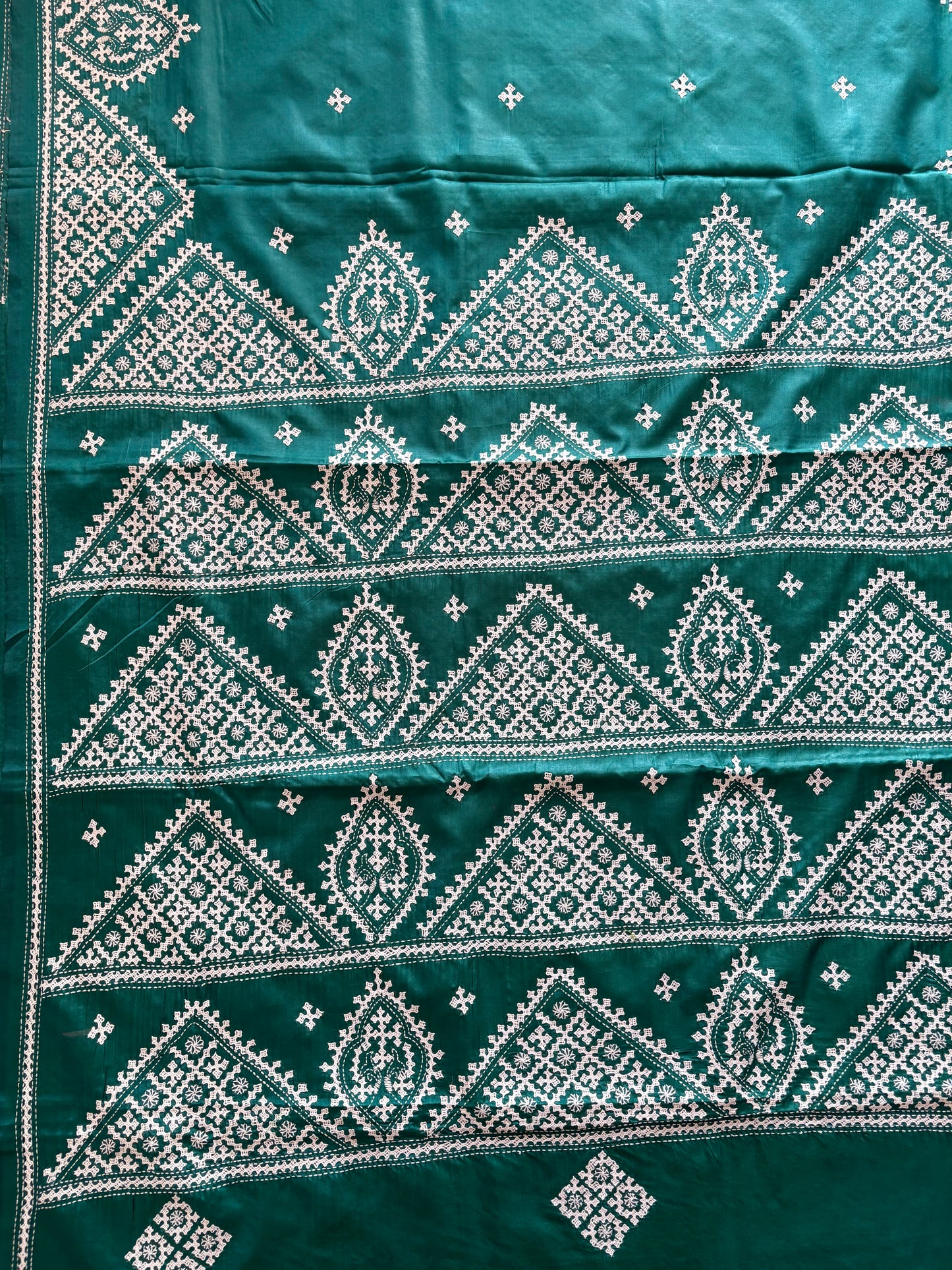 Gujrati Stitch/Kutch Hand Embroidered Art Silk Saree