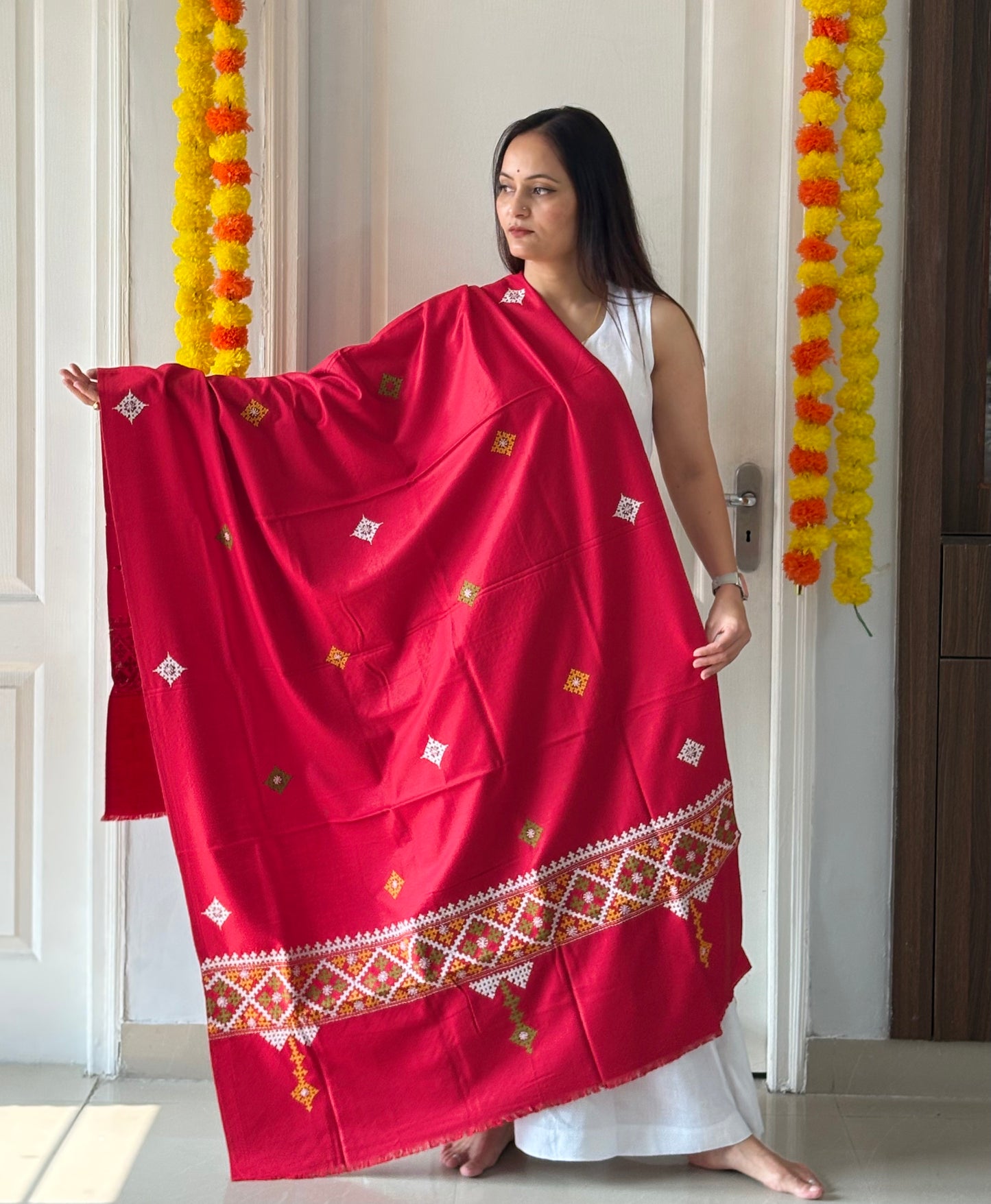 Gujrati Stitch Hand Embroidered Woollen Warm Shawl