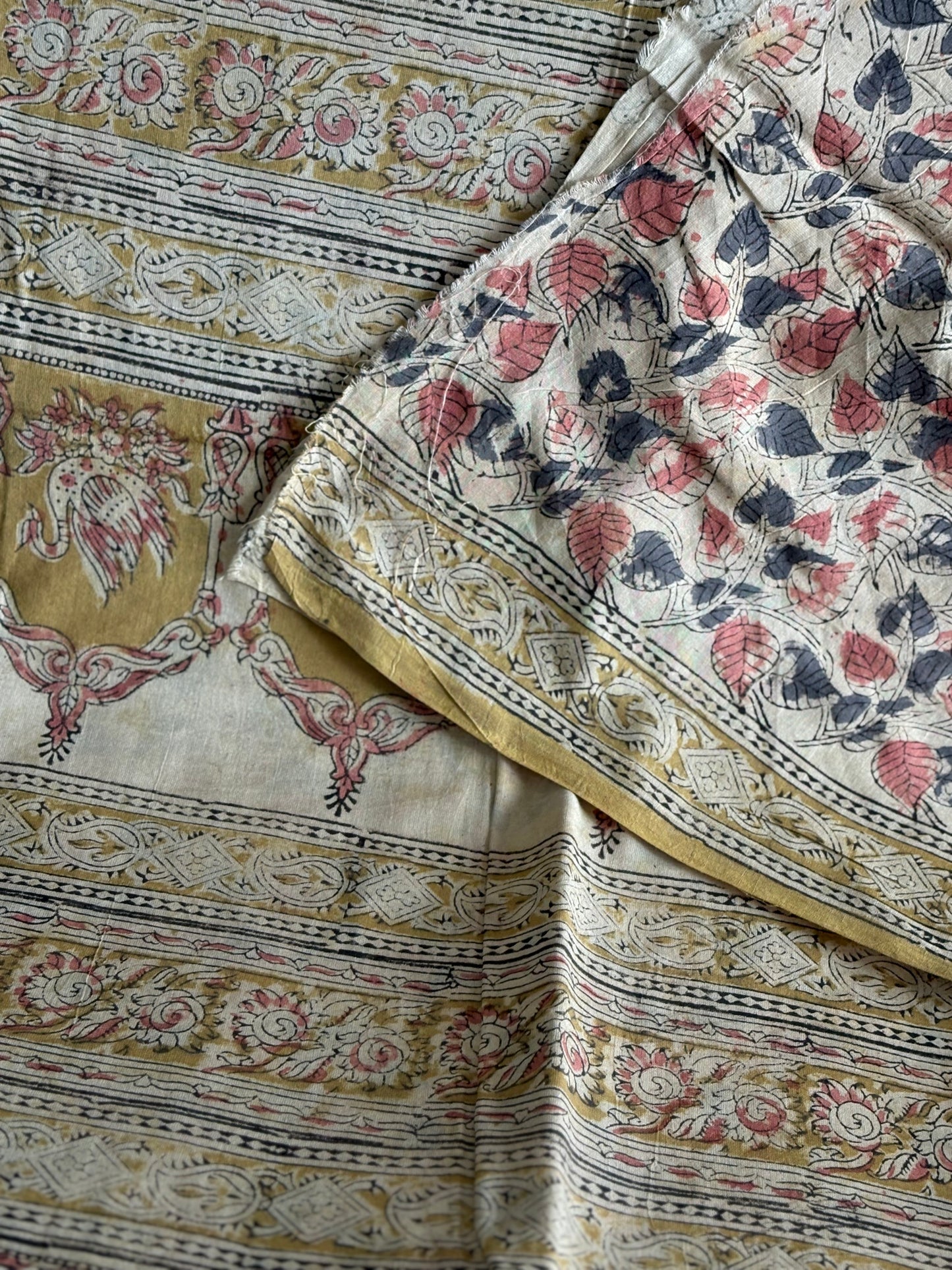 Kalamkari printed malmal cotton Saree with blouse
