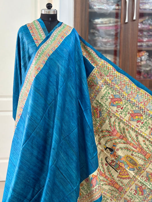 Pure Tussar Ghicha Silk Handcrafted Madhubani Saree (Silk Marked)