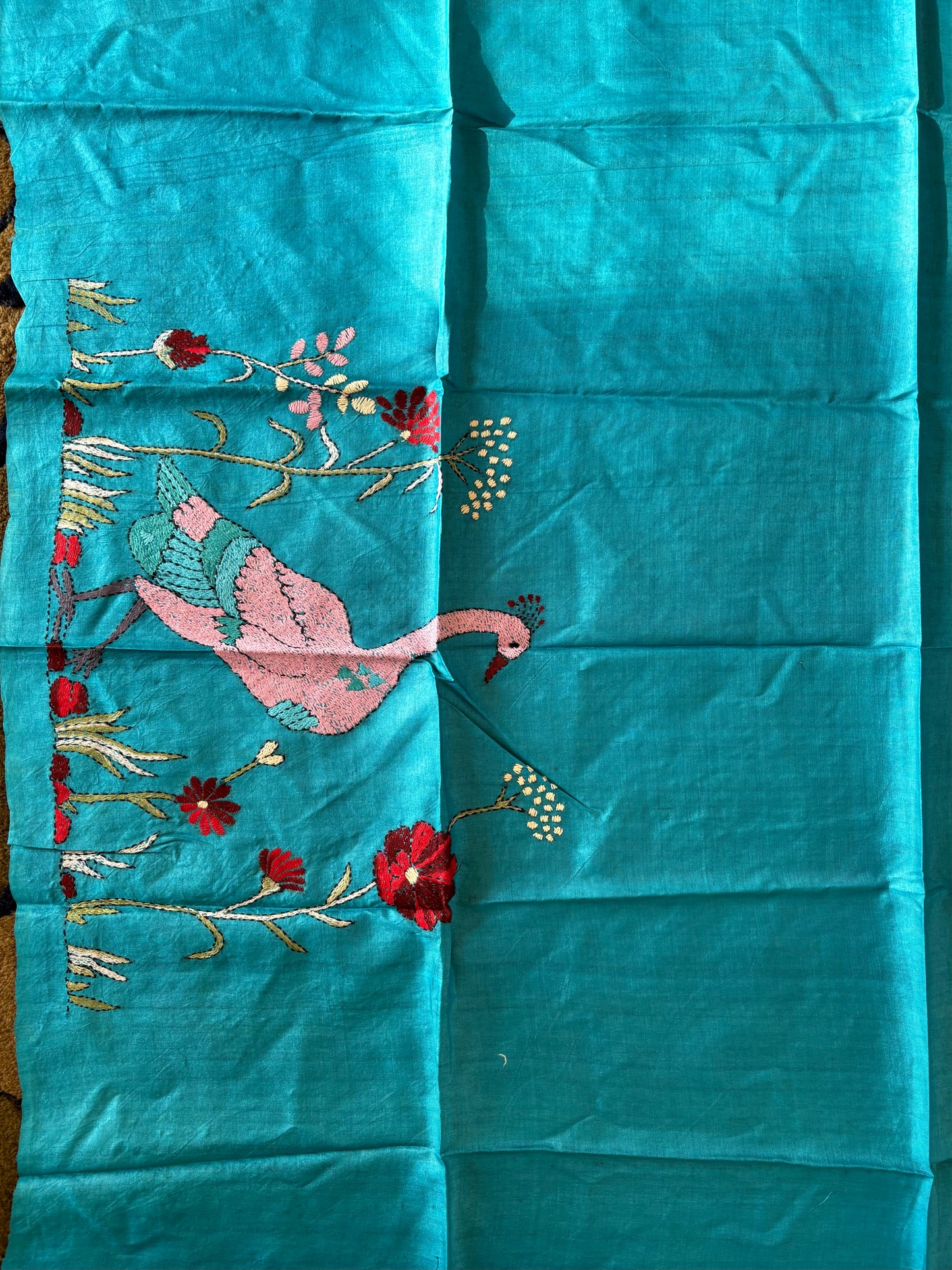 Kantha Stitch Pure Silk Blouse Piece