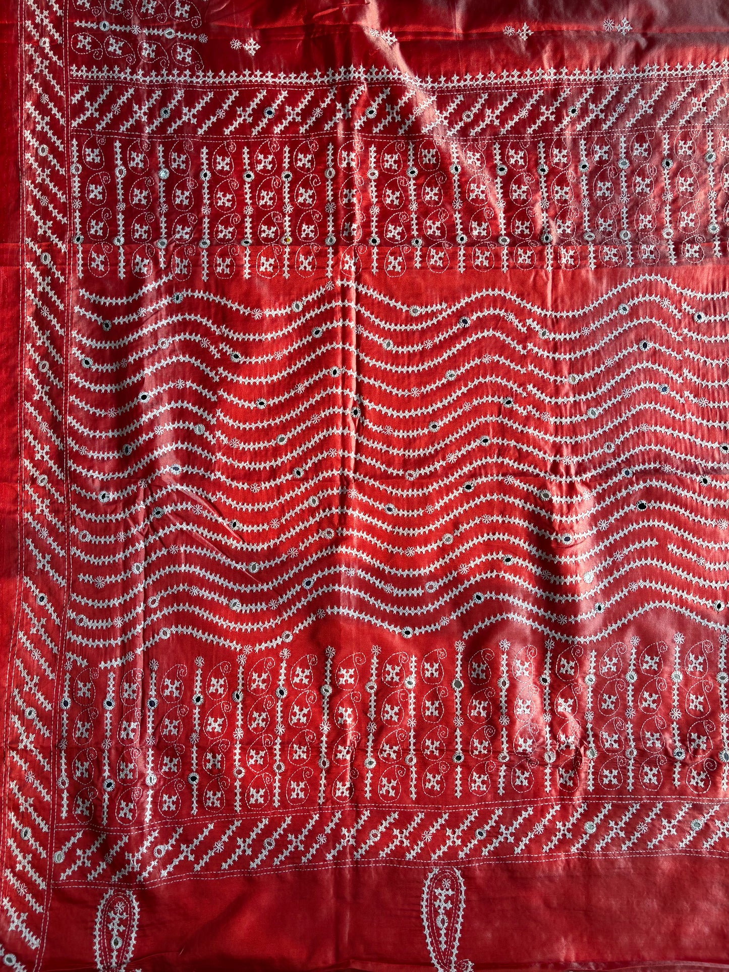 Gujrati Stitch/Kutch Hand Embroidered Art Silk Saree