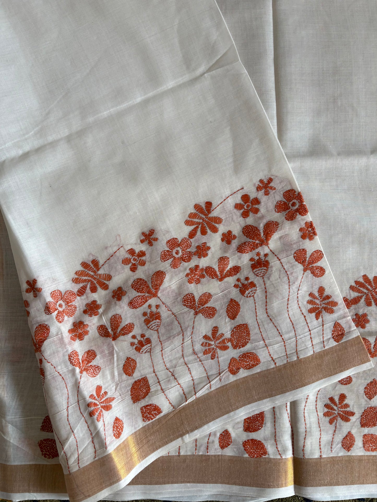 Kantha Stitch Hand Embroidered South Cotton Saree