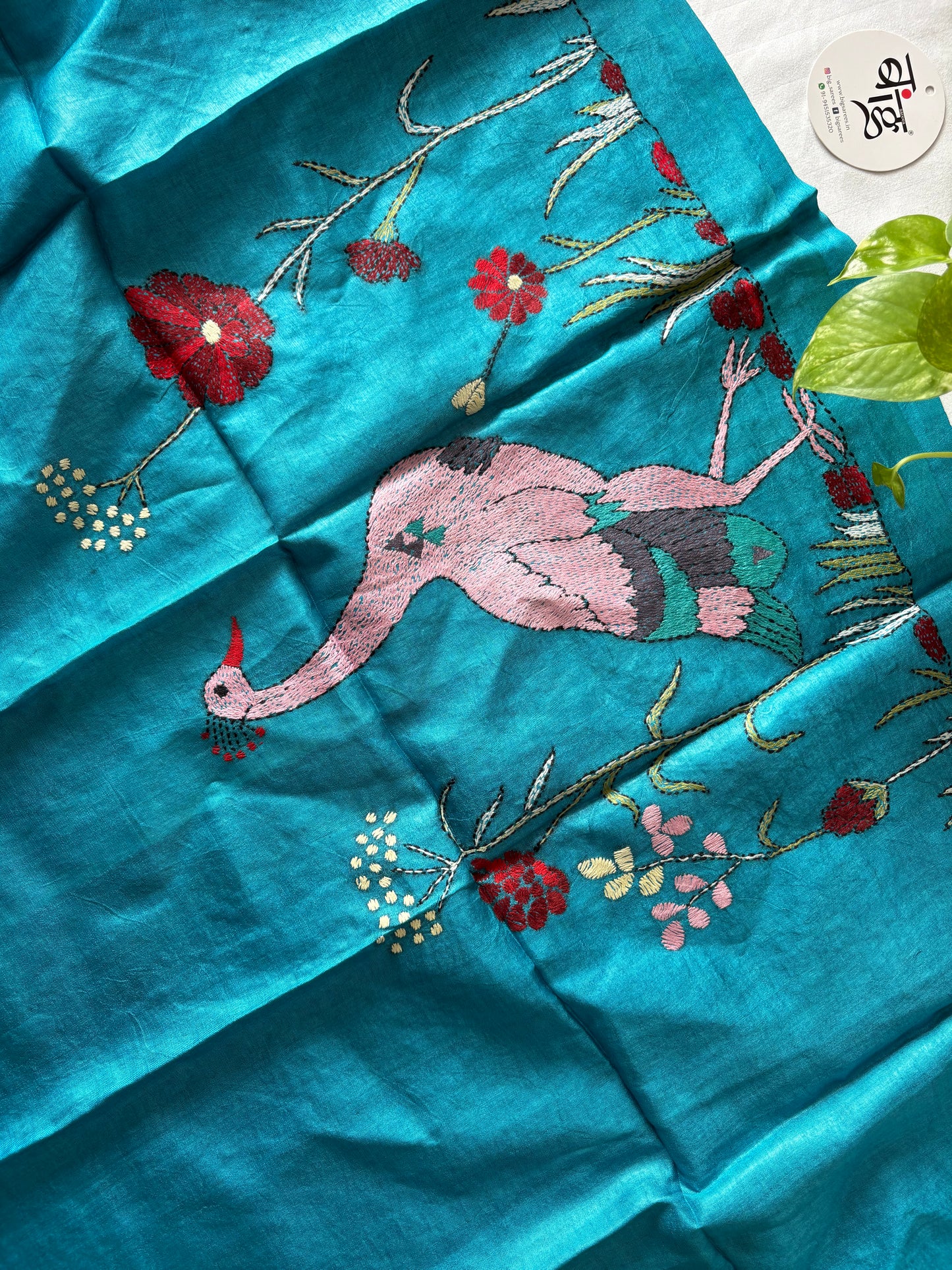 Kantha Stitch Pure Silk Blouse Piece