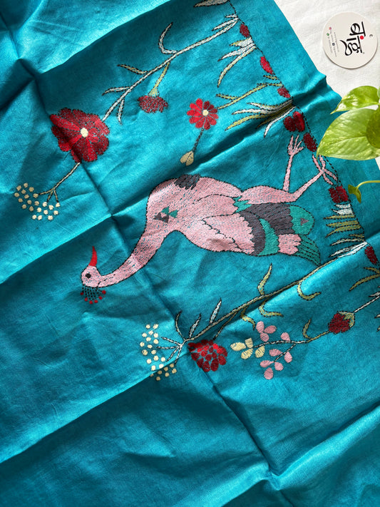 Kantha Stitch Pure Silk Blouse Piece