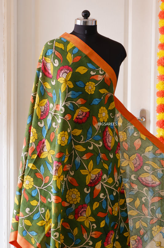 Pen Kalamkari hand painted Banglore Silk Dupatta