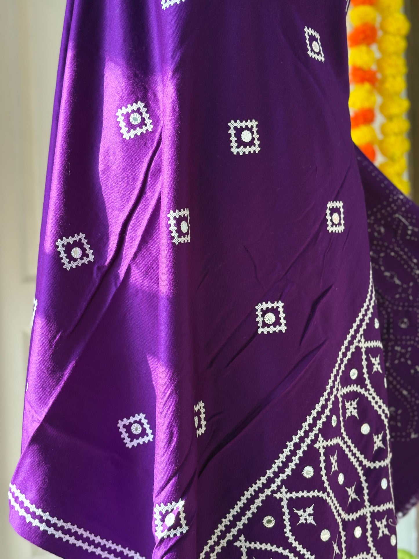 Gujrati Stitch Hand Embroidered Woollen Warm Shawl