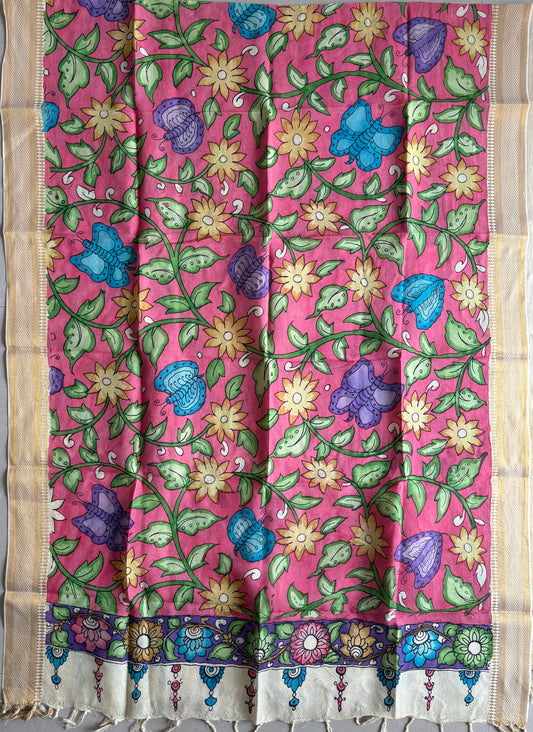 Pen Kalamkari hand painted Banglore Silk Dupatta