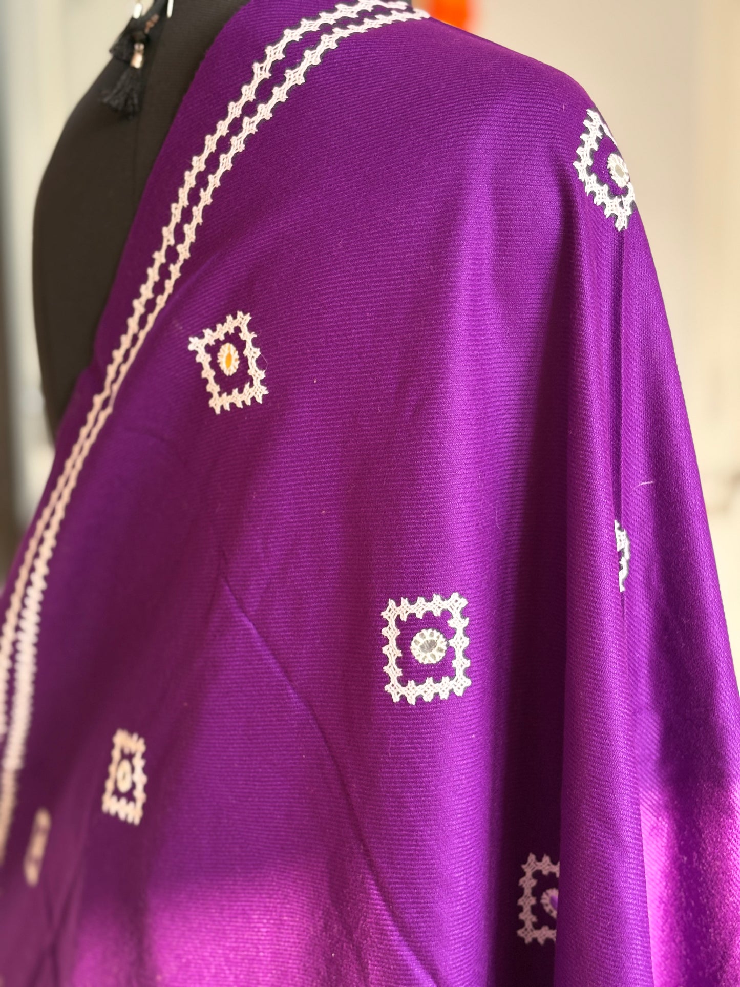 Gujrati Stitch Hand Embroidered Woollen Warm Shawl
