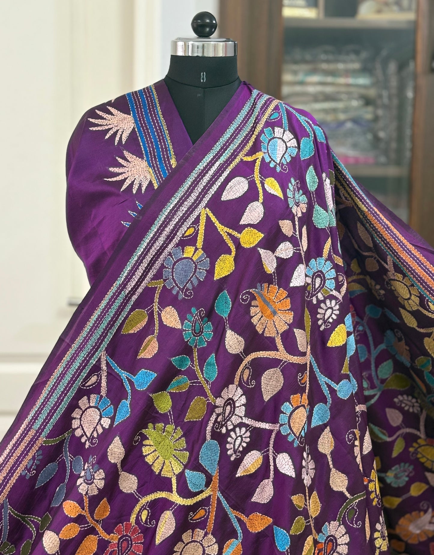 Kantha Hand Embroidery Pure Silk Saree – flowers