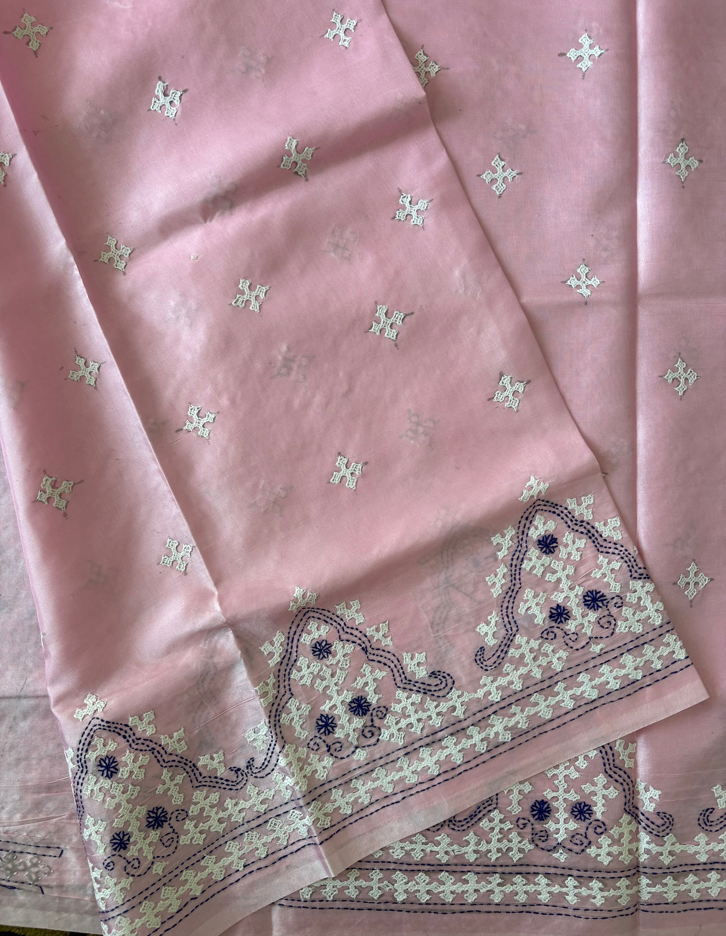 Gujrati Stitch/Kutch Hand Embroidered Art Silk Saree