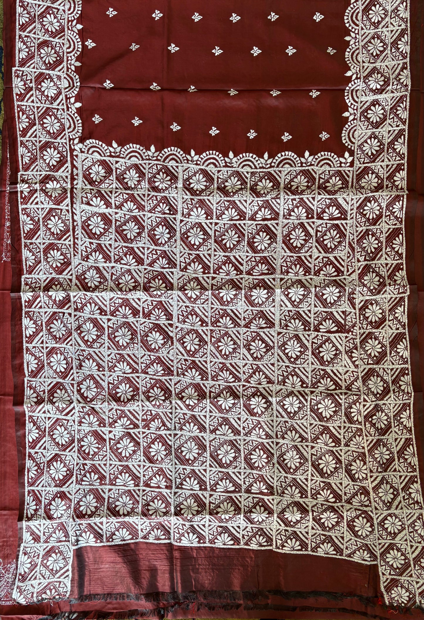 Hand embroidered Kantha stitch Saree in Art silk