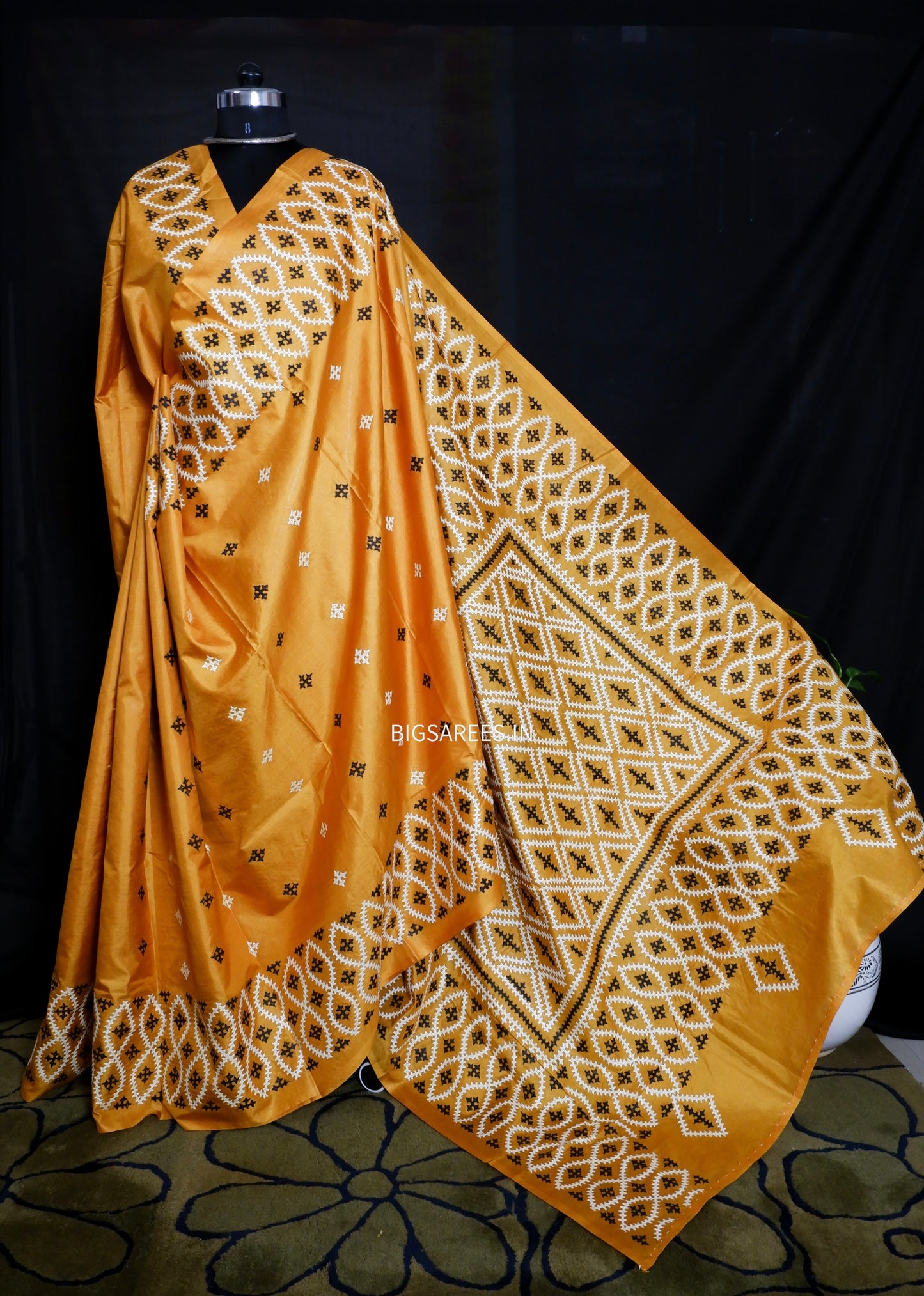 Kutch Hand Embroidered Pure Banglore Silk Saree