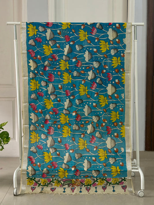Pen Kalamkari hand painted Banglore Silk Dupatta