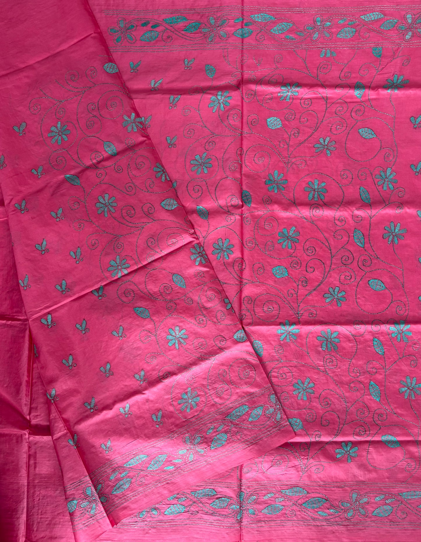 Kantha Stitch Hand Work Embroidered Art Silk Saree With Blouse