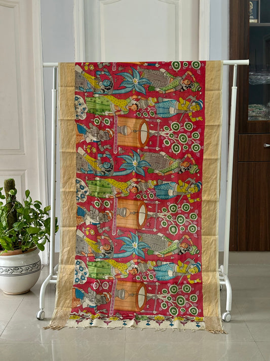 Pen Kalamkari hand painted Banglore Silk Dupatta