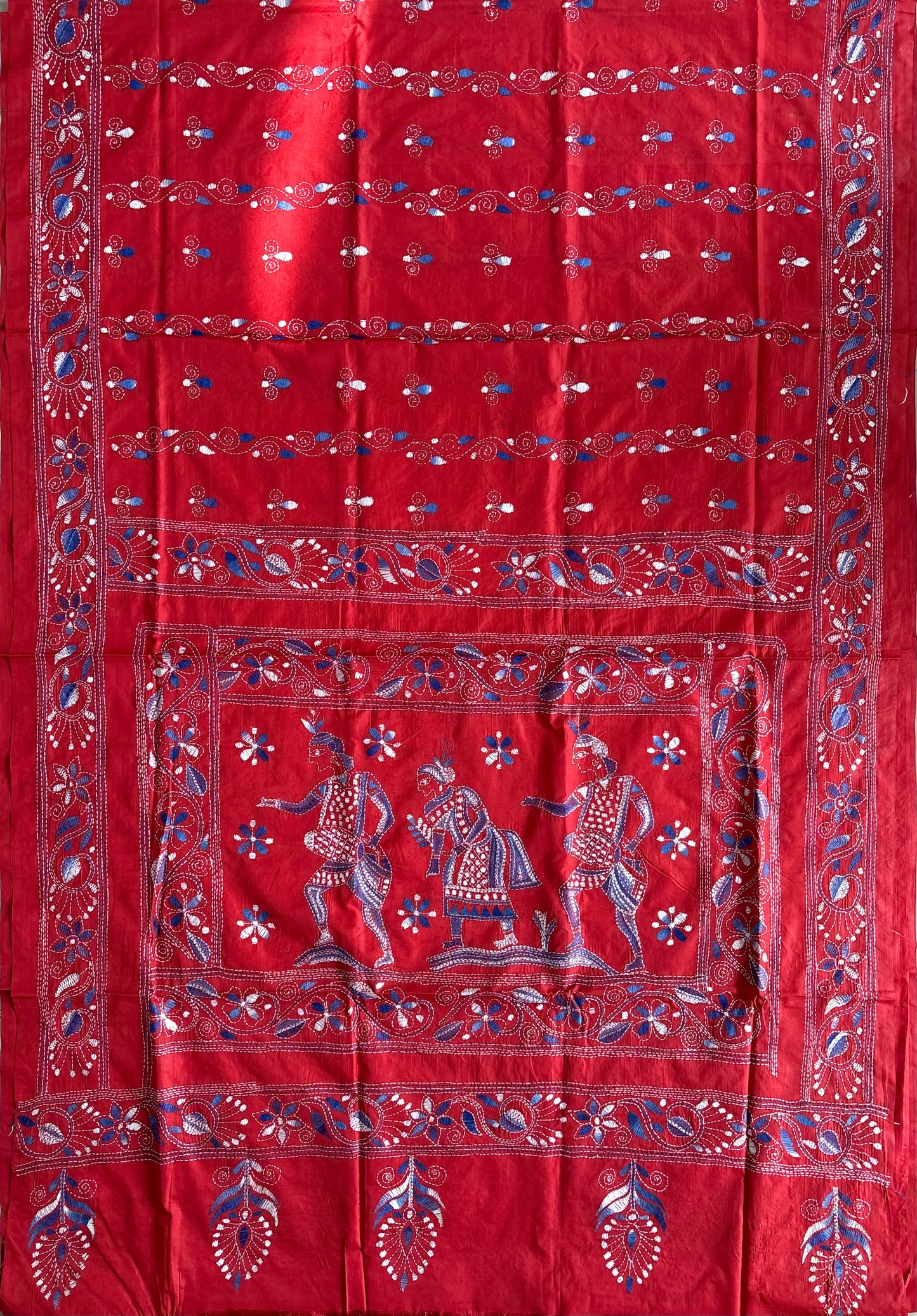 Kantha Stitch Hand Work Embroidered Art Silk Saree With Blouse