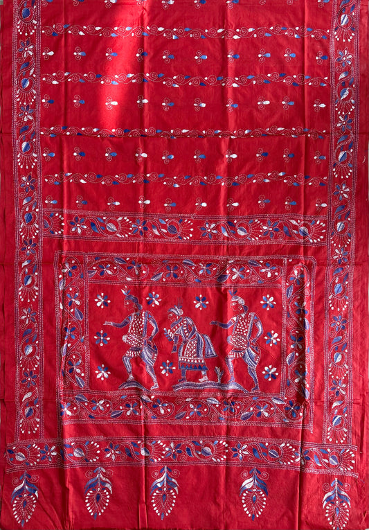 Kantha Stitch Hand Work Embroidered Art Silk Saree With Blouse