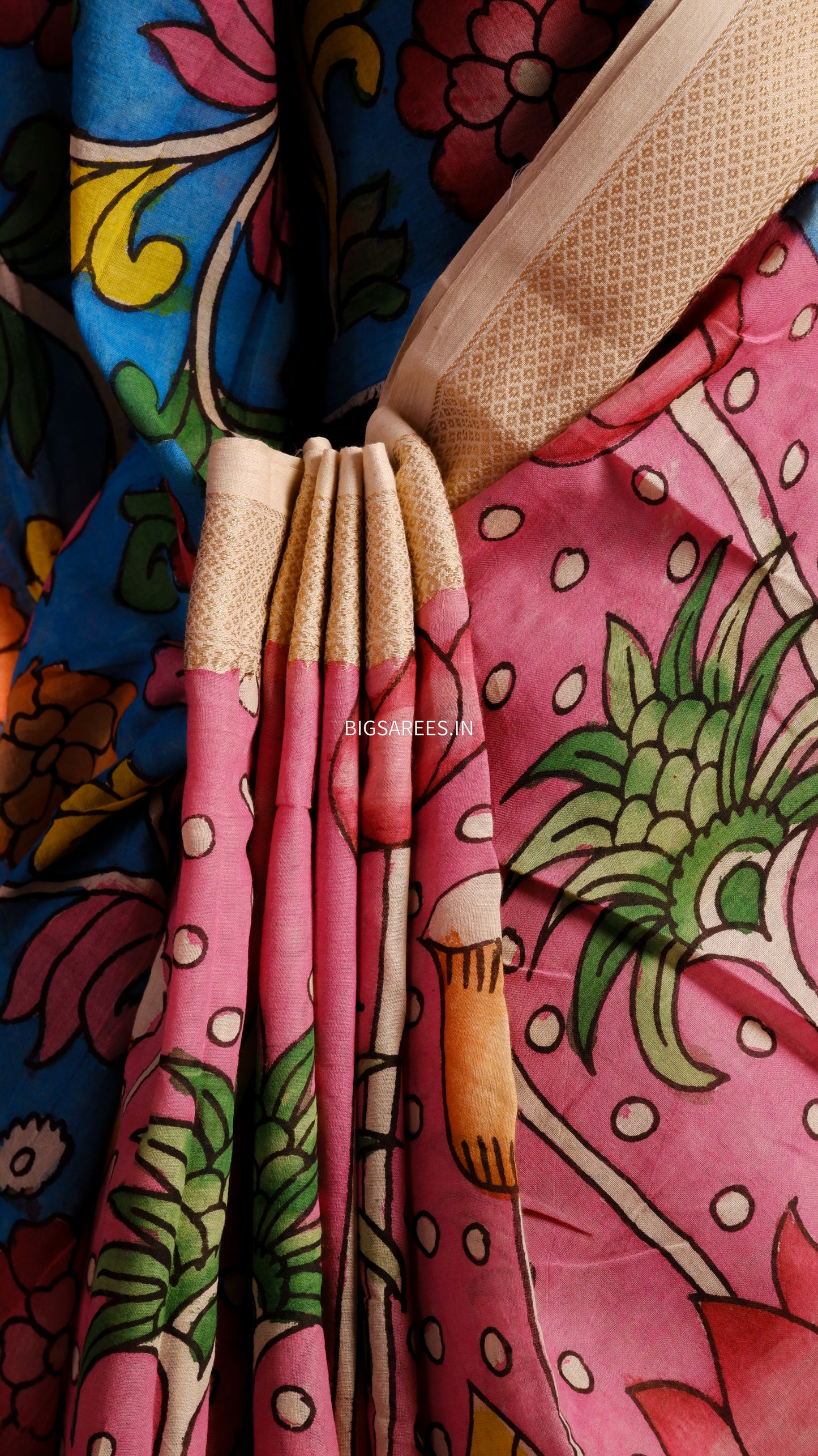 Pen Kalamkari hand painted pure cotton Saree with blouse