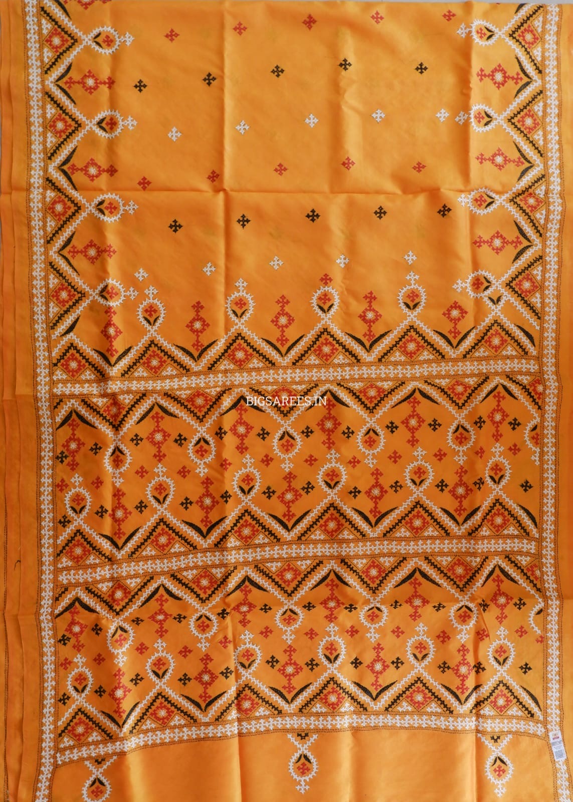 Kutch Hand Embroidered Saree| Pure Bangalore Silk | Amber