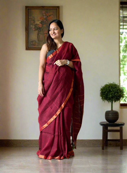 Linen By Linen Saree With Blouse