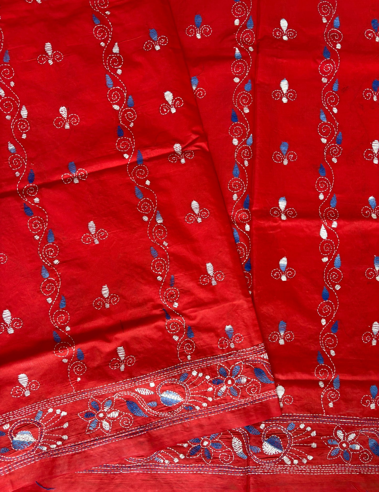 Kantha Stitch Hand Work Embroidered Art Silk Saree With Blouse
