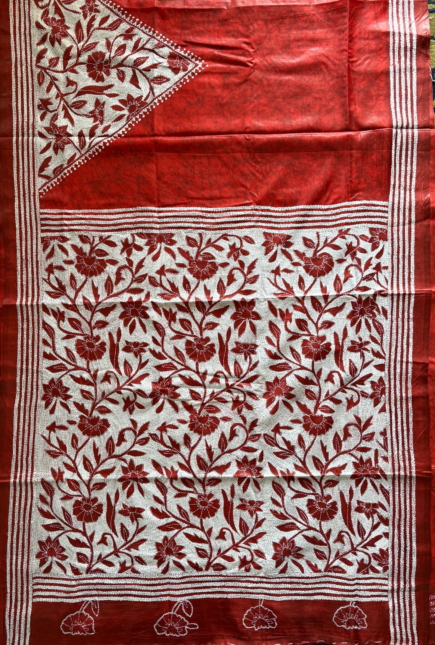 Kantha Stitch Hand Work Art Silk Saree With Blouse