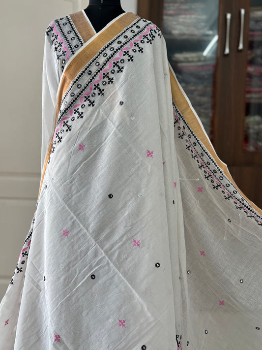 Gujrati Stitch/Kutch Hand Embroidered South Cotton Saree