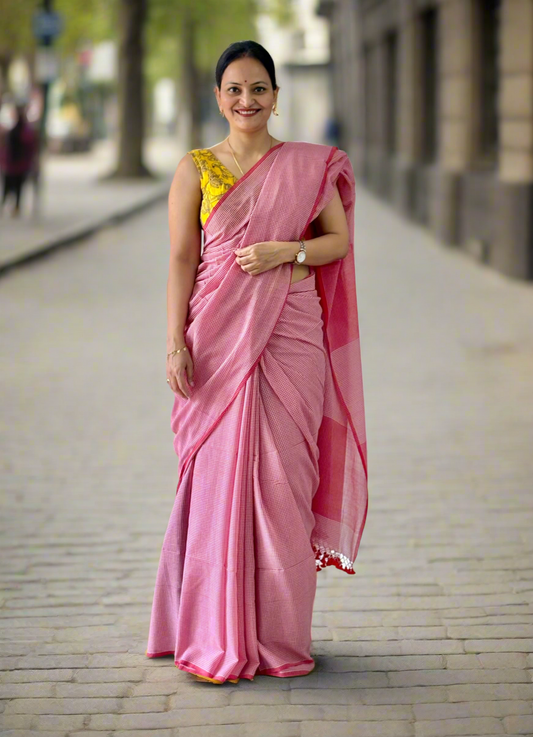 Gamcha Check Mul Cotton handwoven Saree (Handloom Marked)