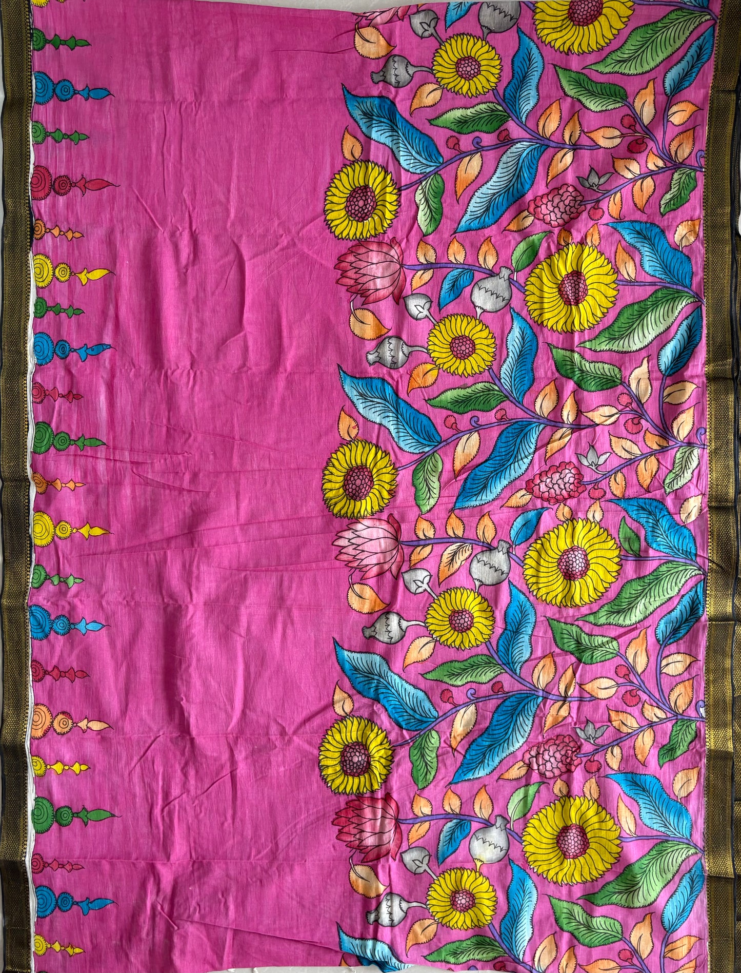 Pen Kalamkari hand painted pure cotton Saree with blouse