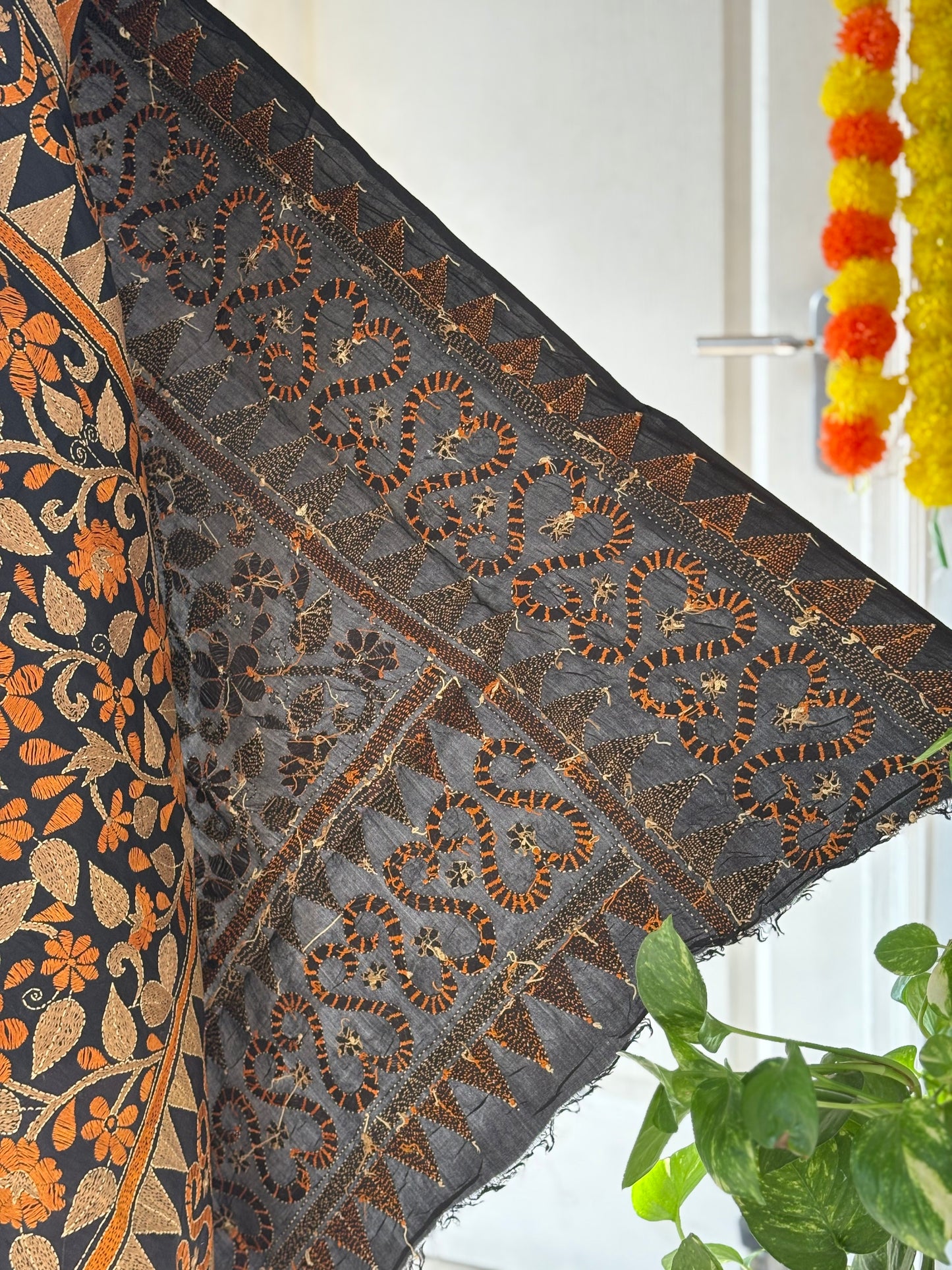 Kantha Hand Embroidary Full Work Pure Banglore Silk Dupatta. (With Silk Mark)