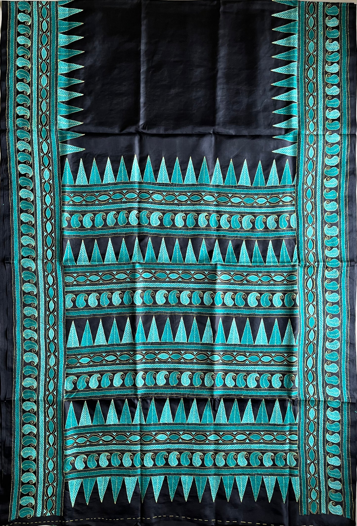 Black Kantha Hand Embroidary Pure Banglore Silk Saree