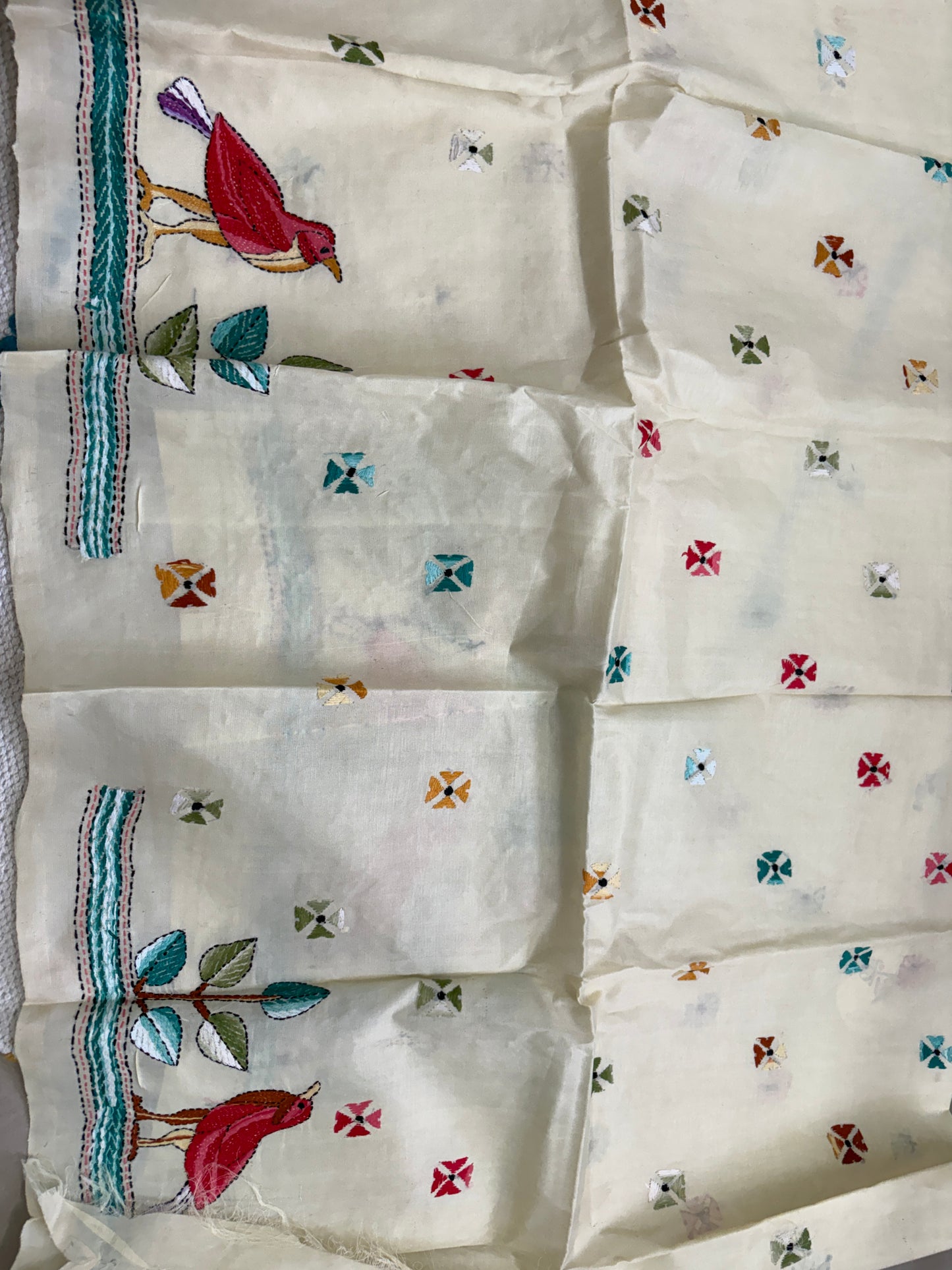 Kantha Stitch Semi Tassar Silk Blouse Piece