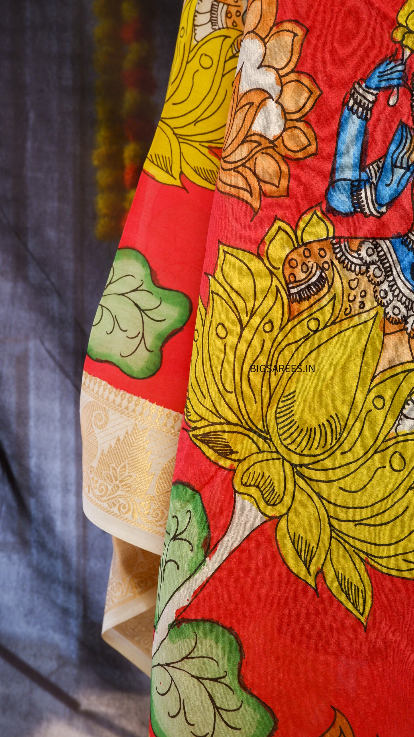 Pen Kalamkari hand painted Banglore Silk Dupatta
