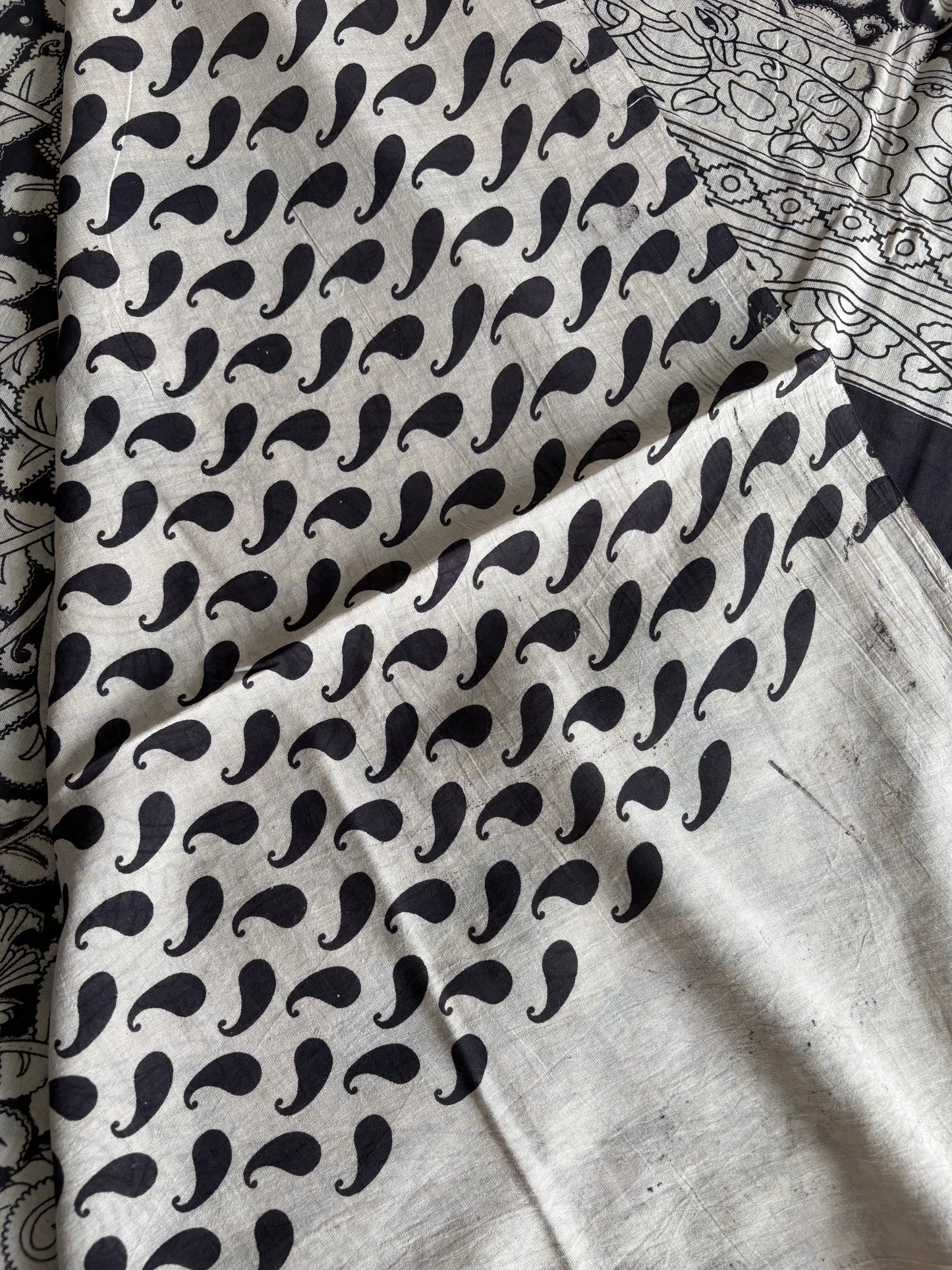 Kalamkari printed malmal cotton Saree with blouse