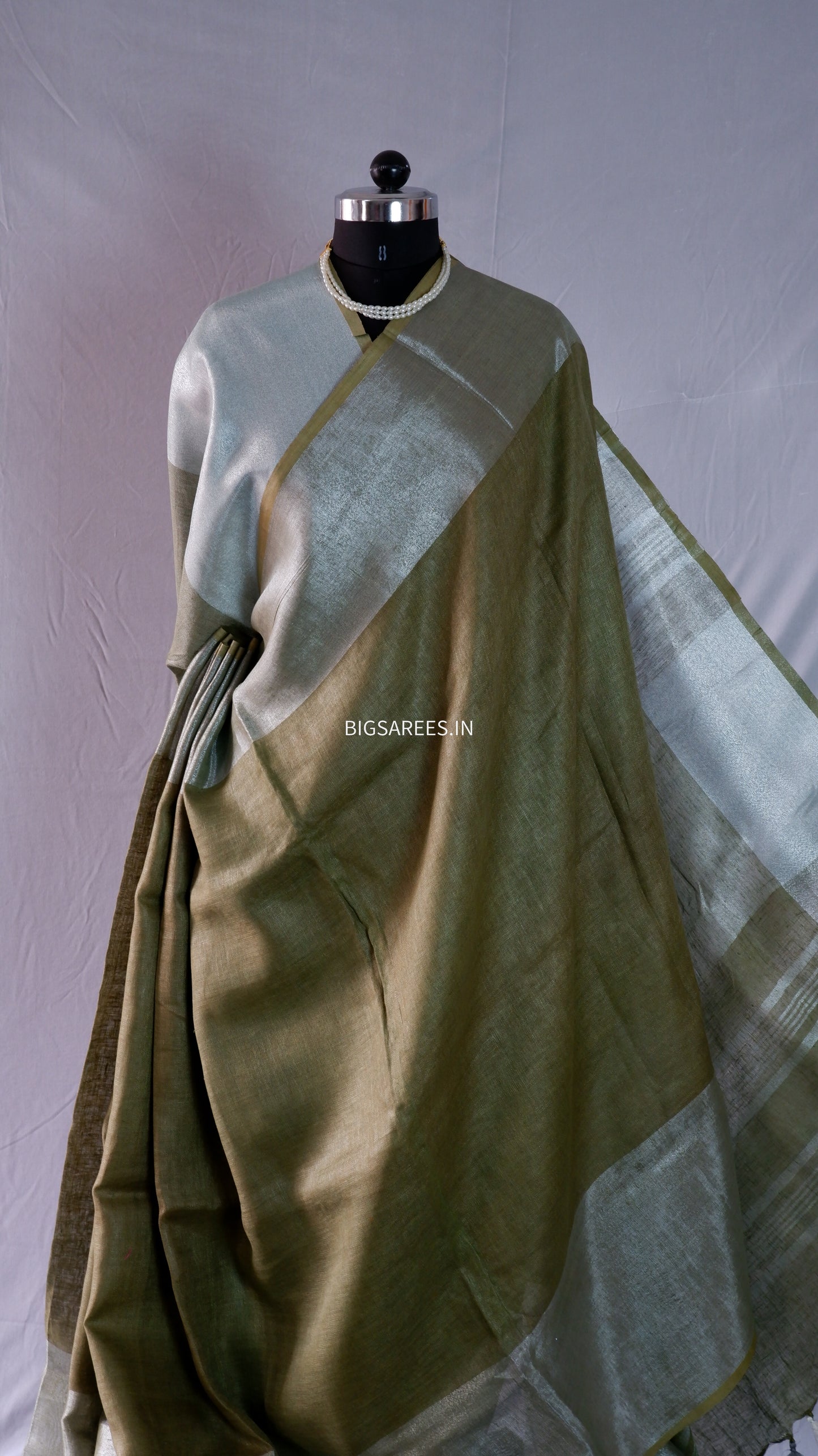 Brown silver pure Linen By Linen Saree With running Blouse