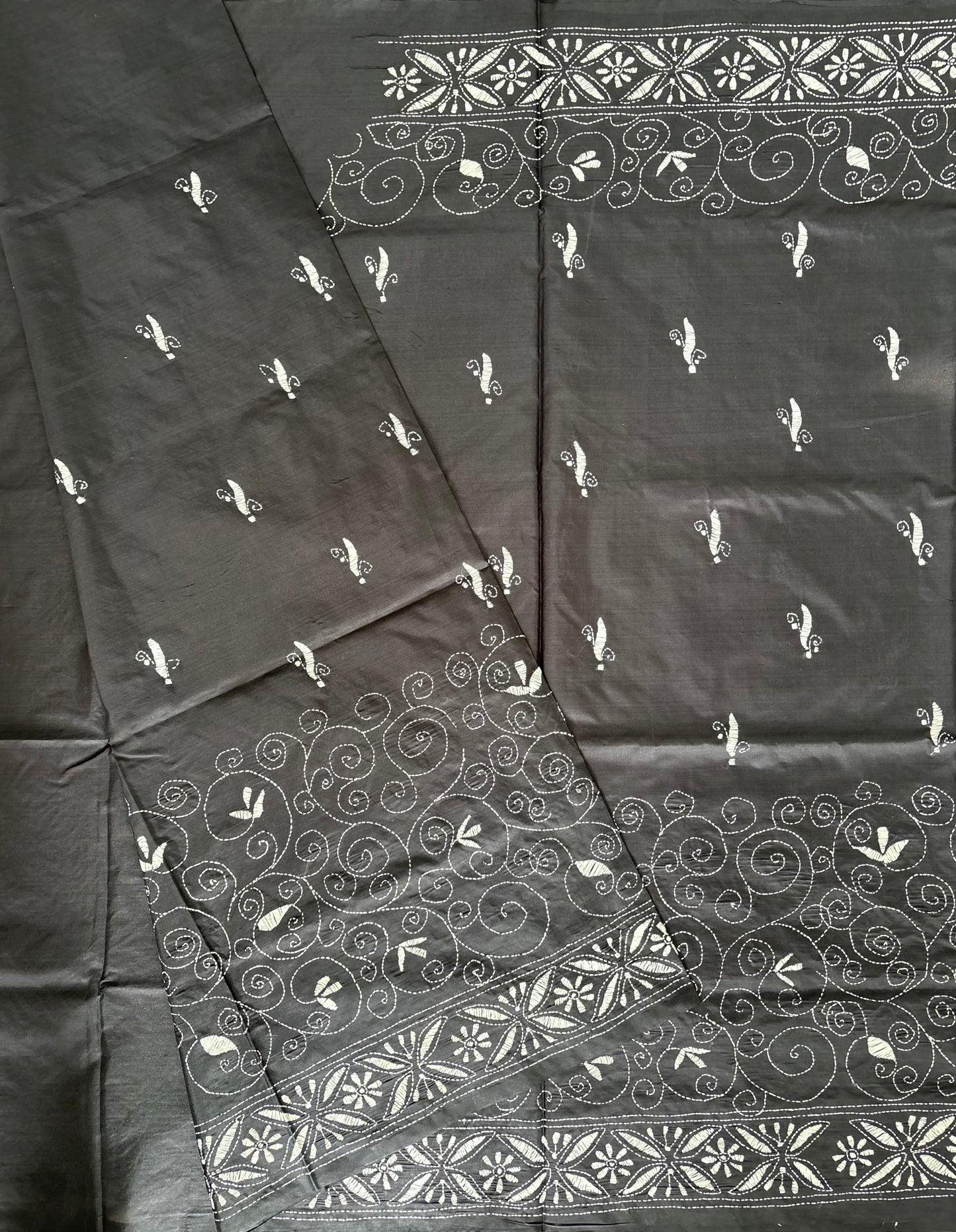 Kantha Stitch Hand Work Embroidered Art Silk Saree With Blouse